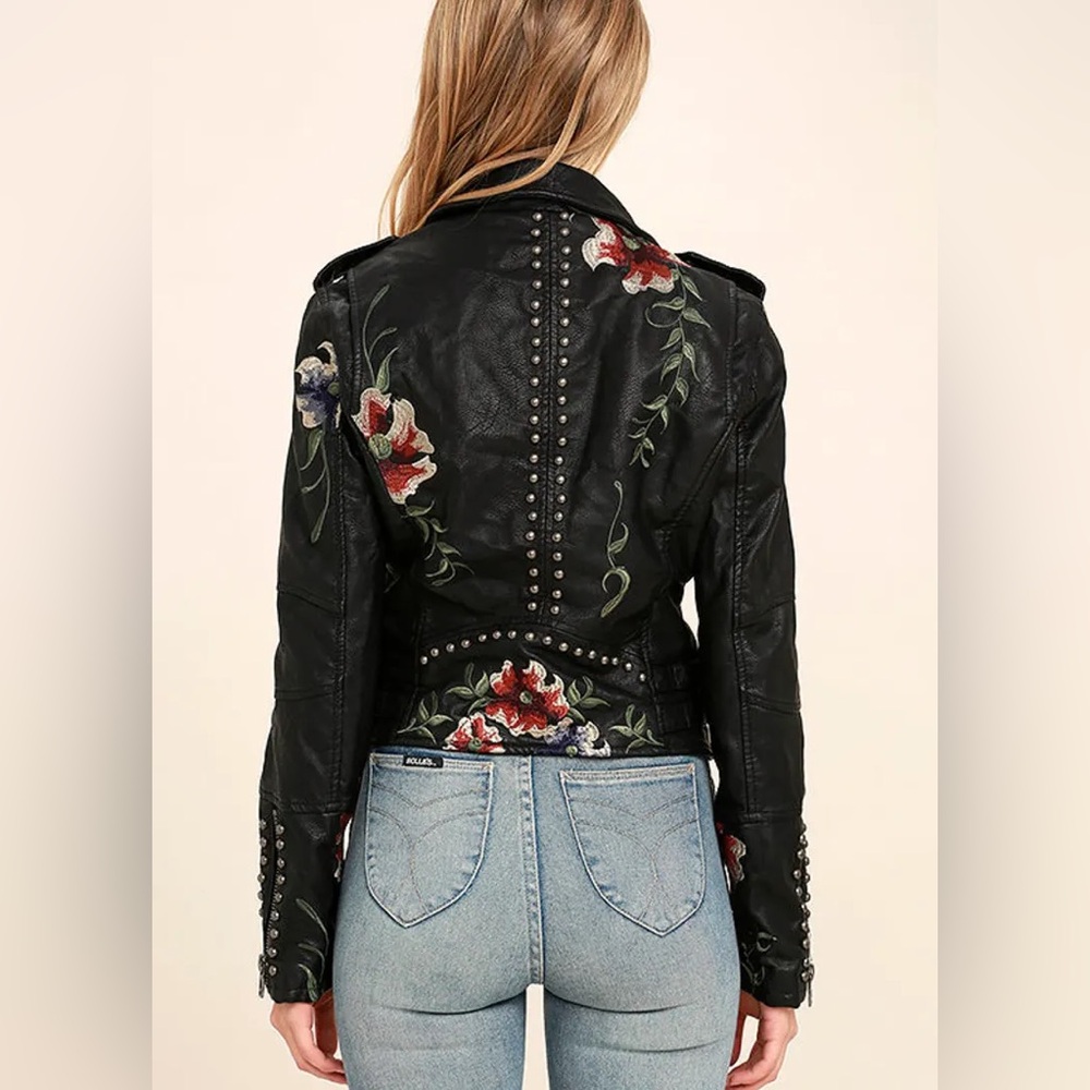 Blank NYC Black Embroidered Vegan Leather Moto Jacket - Picture 4 of 11